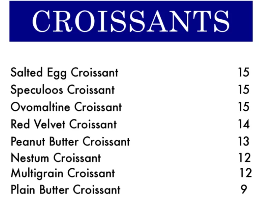 DOTTY’S CROISSANTS MENU PRICES