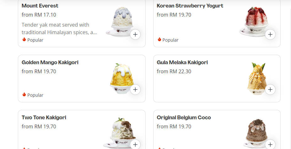 EVER AFTER DESSERT CAFE BINGSU SERIES MENU WITH PRICES