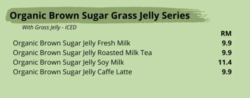 HERCAA ORGANIC BROWN SUGAR GRASS JELLY SERIES MENU PRICES