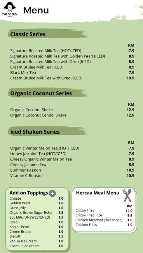 Hercaa Menu Malaysia & Prices