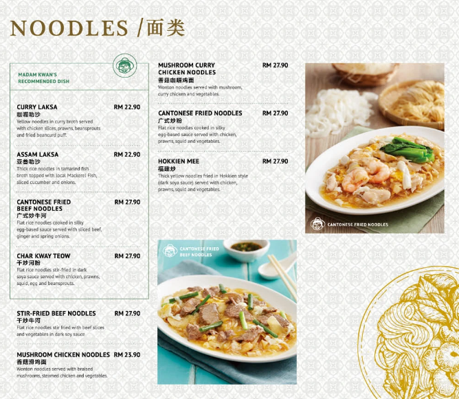 MADAM KWAN’S NOODLES PRICES