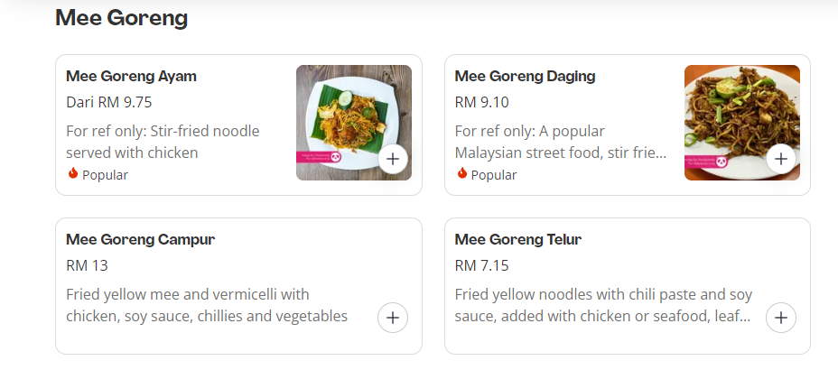 MAMAK MEE GORENG PRICES