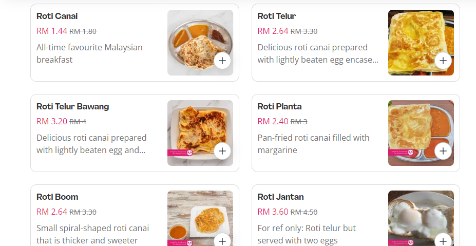 MAMAK MENU ROTI PRICES