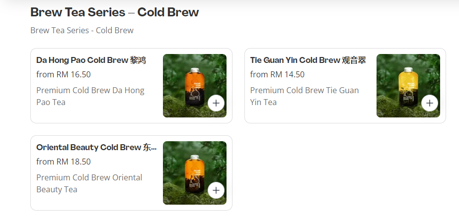 MENU CHAGEE PREMIUM BREW TEA SERIES PRICES