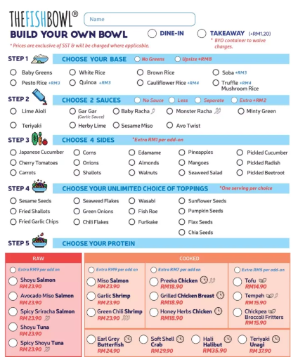 MENU FISH BOWL BUILD YOUR OWN BOWL PRICES