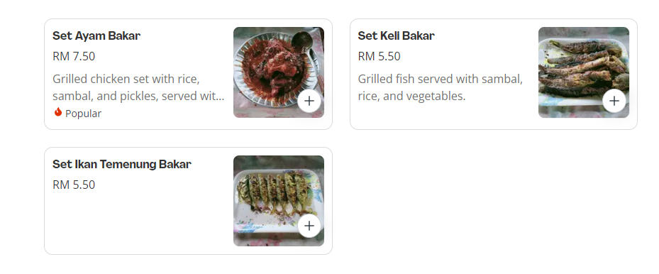 MENU GERAI LAN LEHA SET BAKAR PRICES