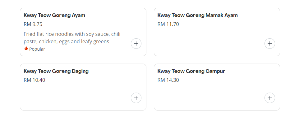 MENU MAMAK KWAY TEOW GORENG PRICES