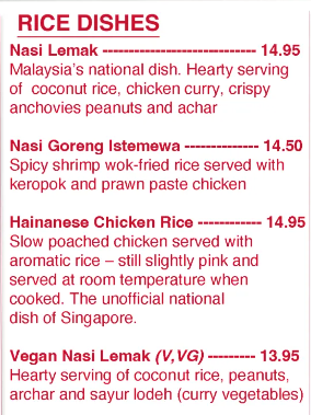 MENU RASA SAYANG RICE PRICES