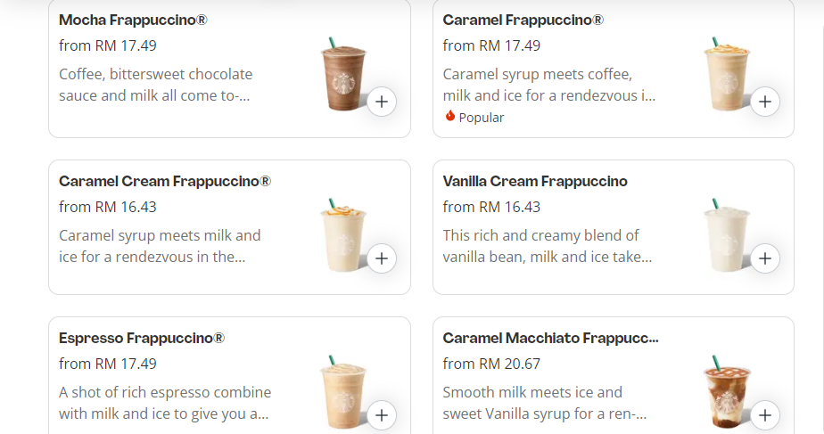 MENU STARBUCKS FRAPPUCCINO PRICES