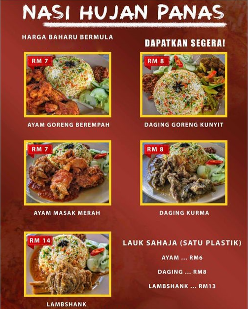 Nasi Hujan Panas Menu Malaysia & Prices list updated