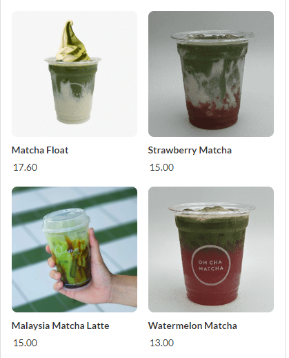 OH CHA MATCHA DRIK YOUR COLORS PRICES