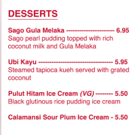 RASA SAYANG DESSERTS PRICES