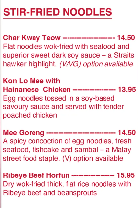 RASA SAYANG MENU STIR-FRIED NOODLES PRICES