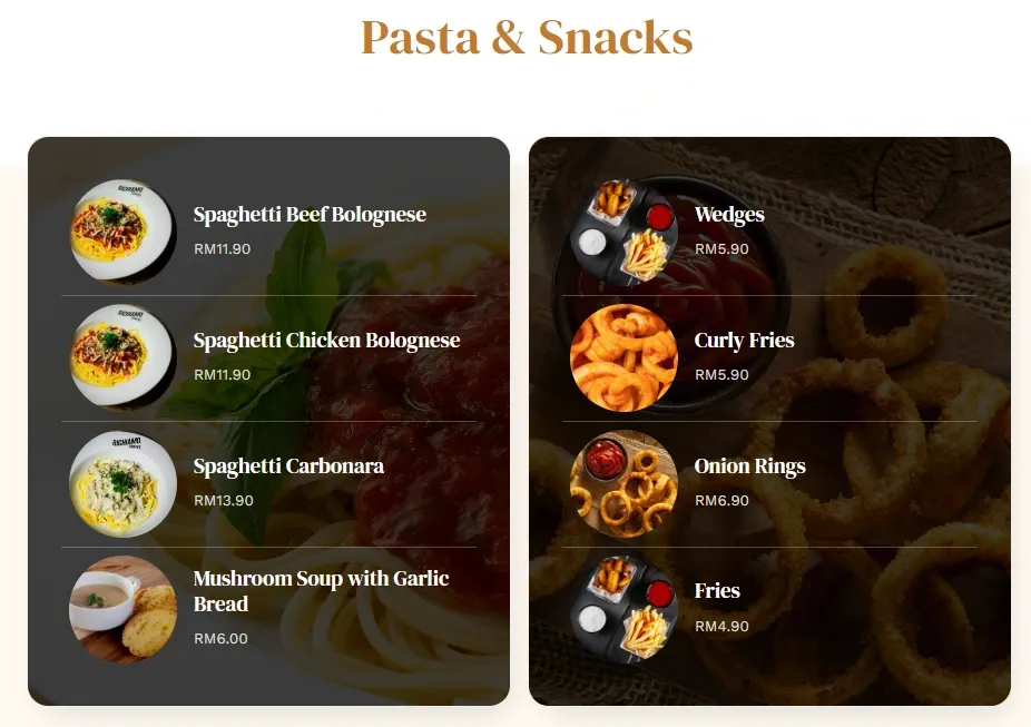 RICHIAMO COFFEE PASTA & SNACKS PRICES