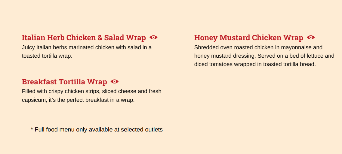 SAN FRANCISCO COFFEE WRAPS MENU