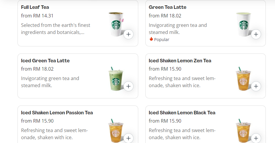 STARBUCKS CHOCOLATE & TEA PRICES