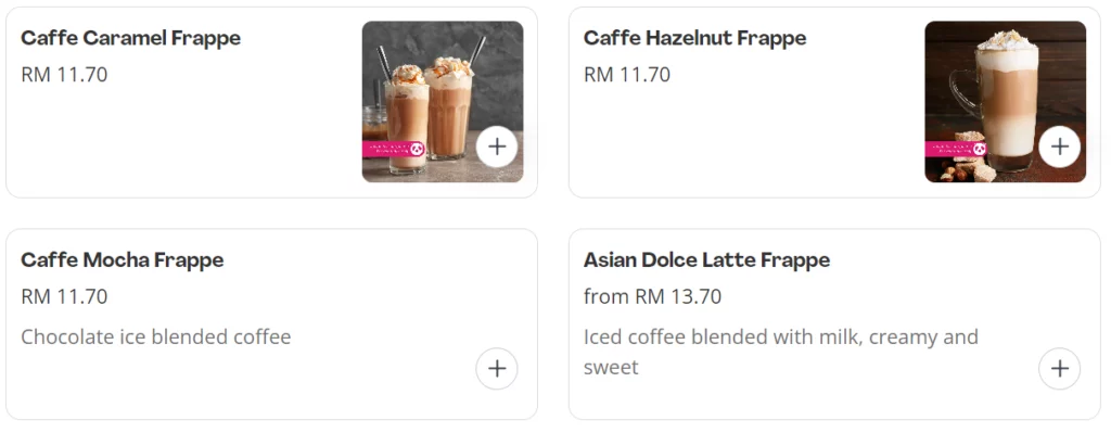 TTF CAFE FRAPPES PRICES