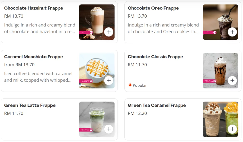 TTF CAFE FRAPPES PRICES