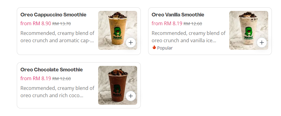 WAKAKA OREO SMOOTHIES SERIES PRICES