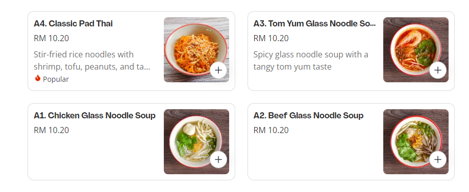 AROII THAI NOODLES MENU WITH PRICES