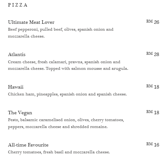 BUCOLIC CAFE PIZZA PRICES