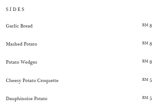 BUCOLIC CAFE SIDES PRICES