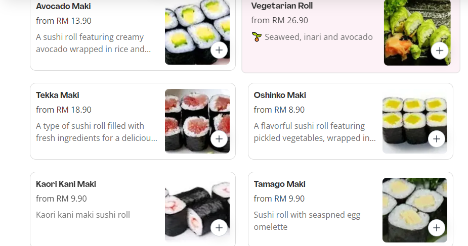 BURGER & SUSHI MAKIMONO PRICES