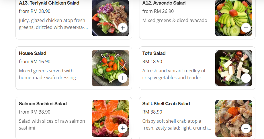 BURGER & SUSHI SALAD PRICES