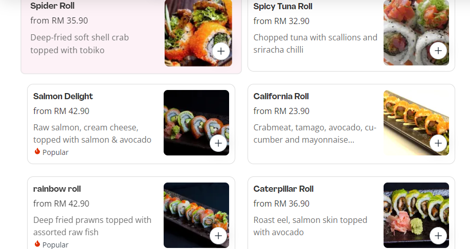 BURGER & SUSHI SPECIALTY ROLLS PRICES