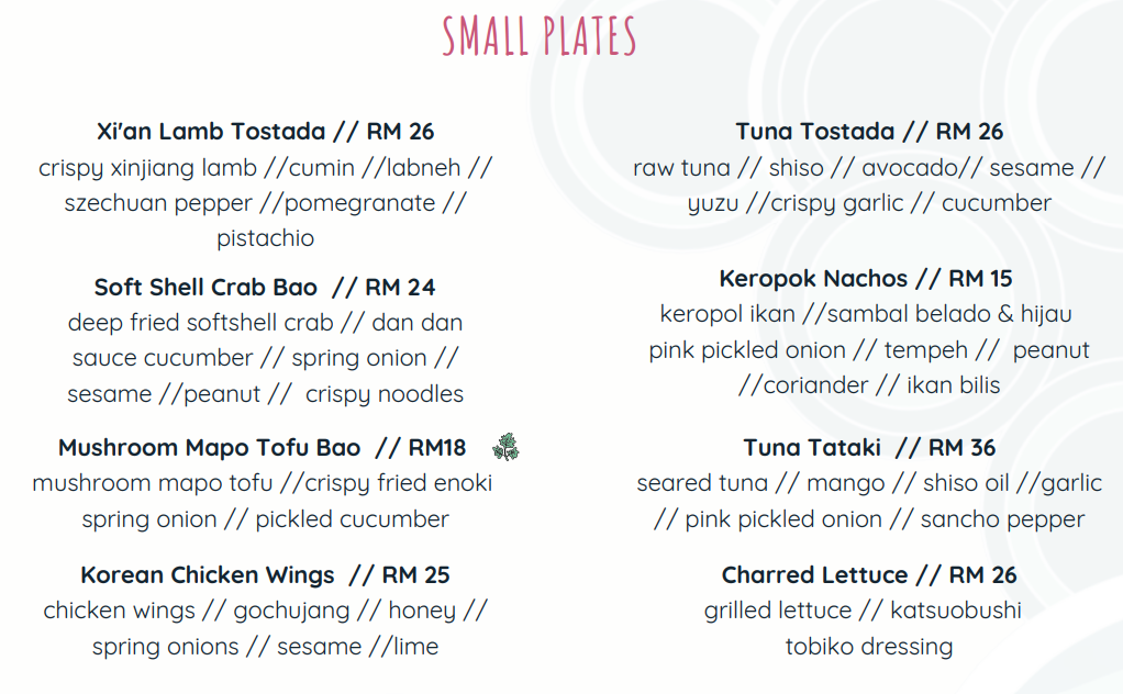 CONCUBINE SMALL PLATES MENU WITH PRICES