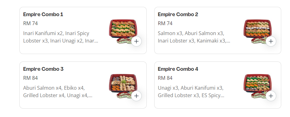 EMPIRE SUSHI EMPIRE COMBO BOXES PRICES