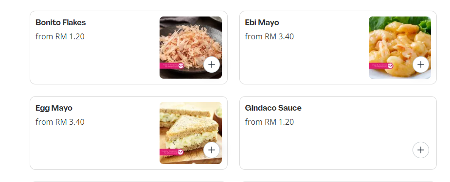 GINDACO ADD-ON SAUCE PRICES