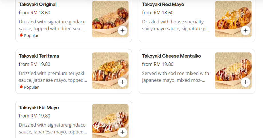 GINDACO TAKOYAKI PRICES