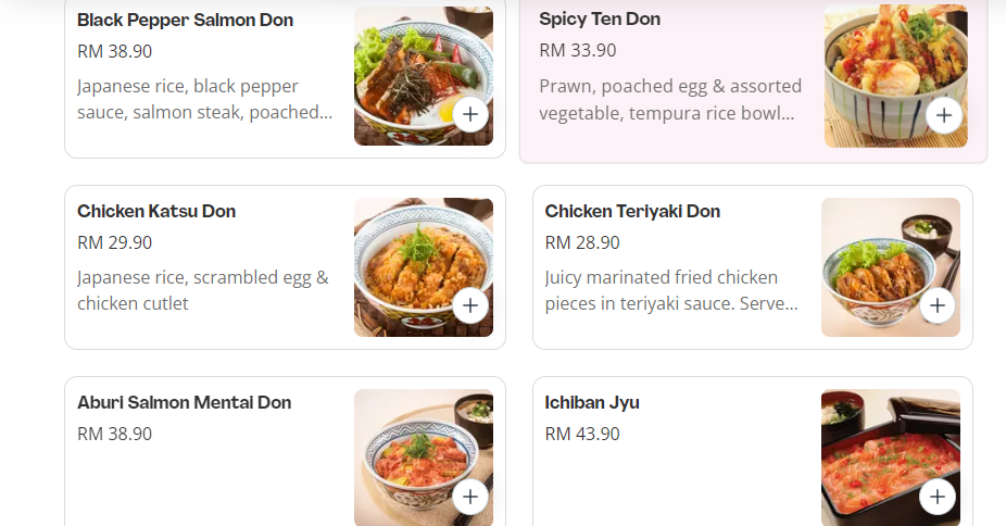 ICHIBAN BISHON DONBURI MENU PRICES