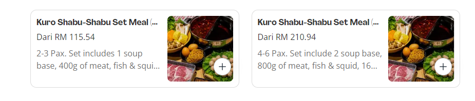 KURO JAPANESE STEAMBOAT SET MEALS PRICES