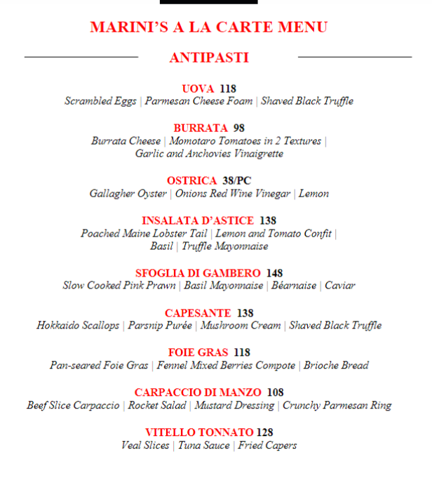 OUR FAVORITES ITEM OF MARINI 57 MENU