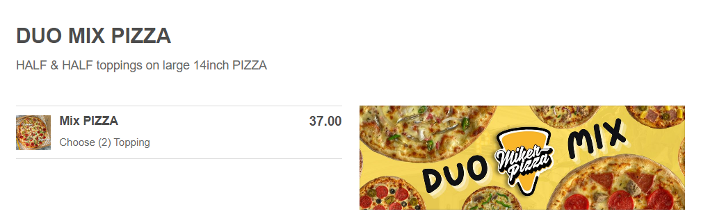 MIKER PIZZA DUO MIX & SIDES PRICES