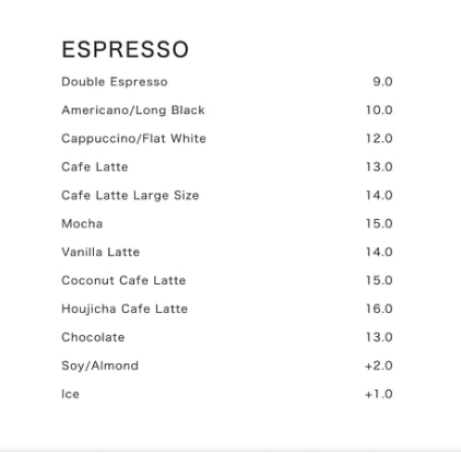 MORI KOHI ESPRESSO PRICES