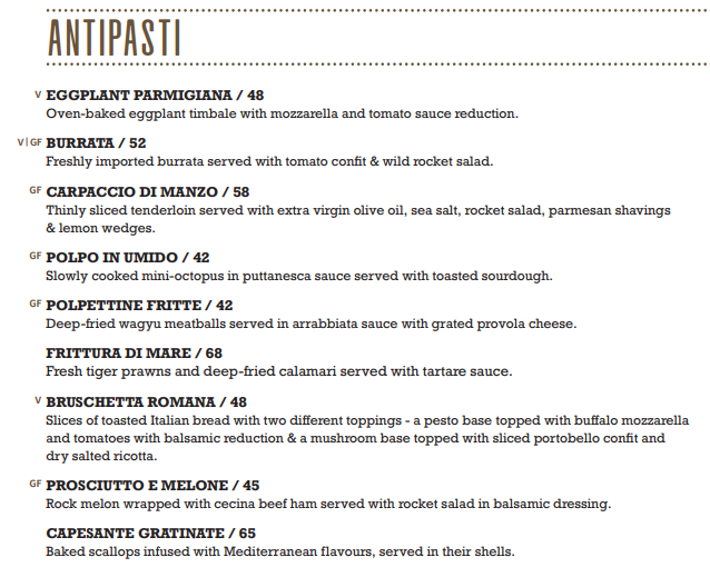 NATALINA ANTIPASTI MENU WITH PRICES