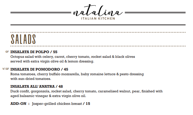 NATALINA SALAD PRICES