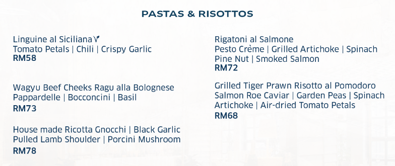 NIZZA PASTA & RISOTTOS PRICES