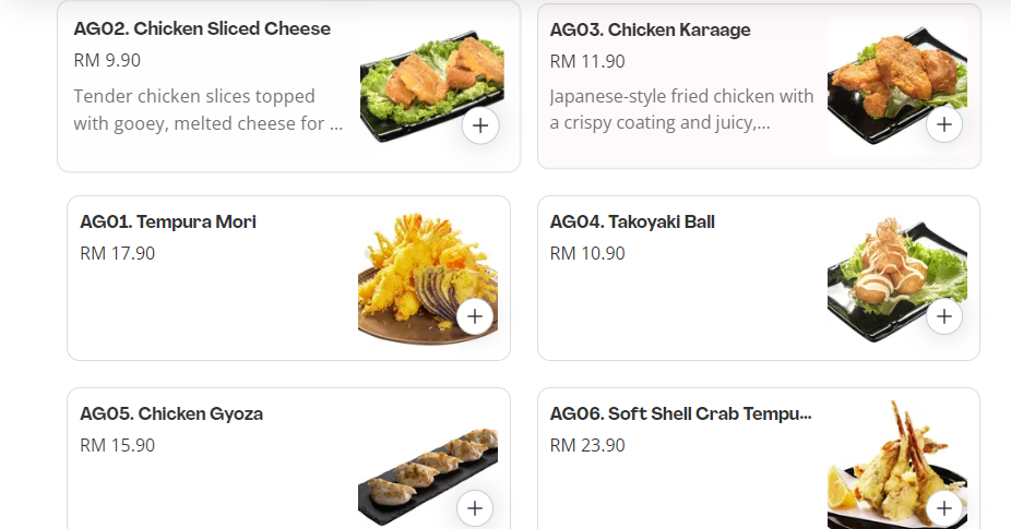 PAPA SUSHI AGEMONO PRICES