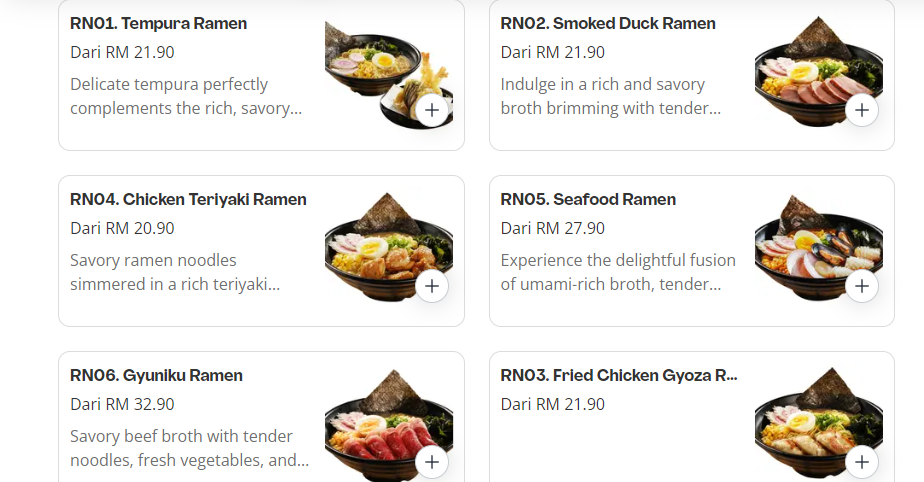 PAPA SUSHI RAMEN PRICES