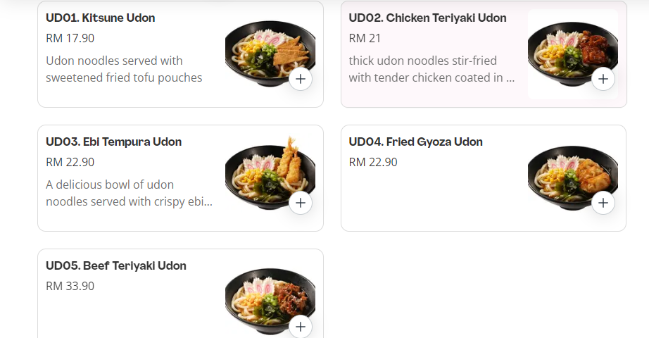 PAPA SUSHI UDON PRICES