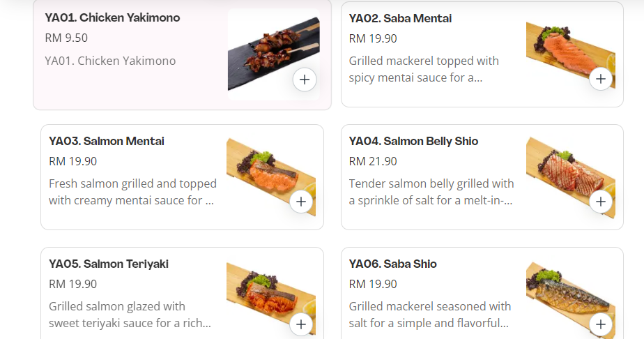 PAPA SUSHI YAKIMONO PRICES