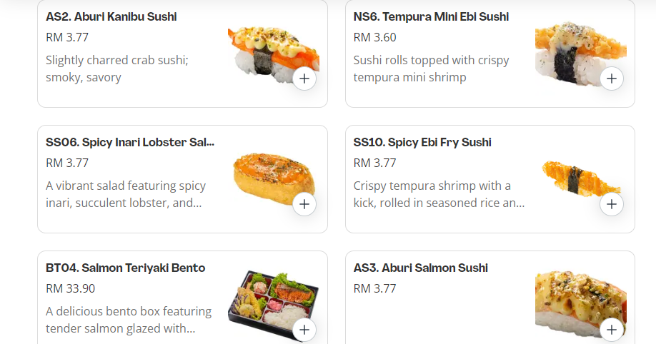 PAPA SUSHI – SUSHI SERIES MENU WITH PRICES