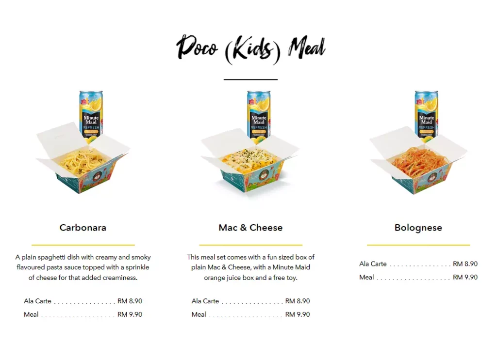 PASTA PANAS POCO (KIDS) MEAL PRICES