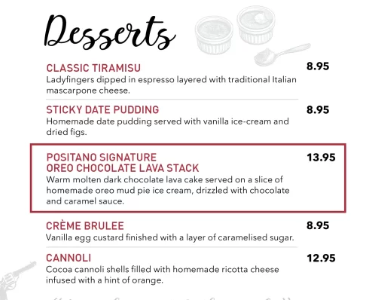 POSITANO RISTO DESSERTS PRICES