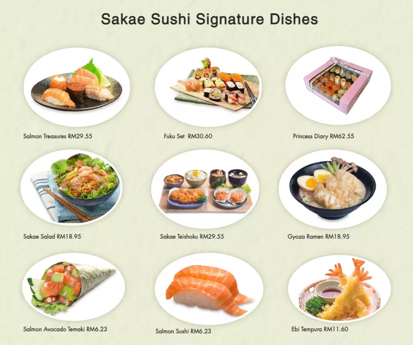 SAKAE SUSHI SIGNATURE DISHES MENU WITH PRICES