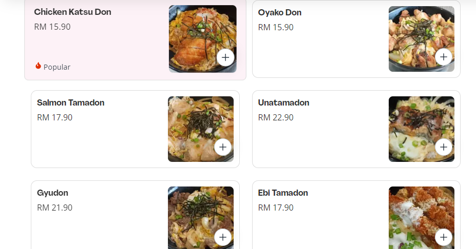 SIM JAPANESE CUISINE DONBURI PRICES